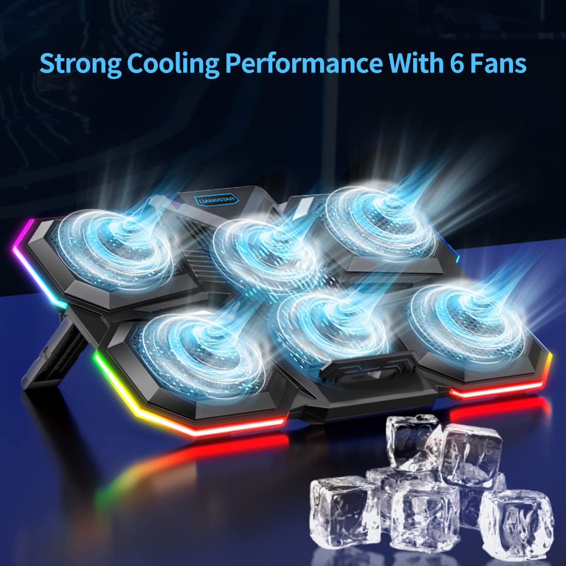 Liangstar Laptop Cooling Pad Gaming Laptop Cooler, Laptop Fan Cooling Stand With 6 Quiet Fans For 15.6 17.3 Inch, 7 Height Adjus